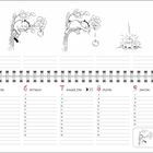 "DUMM GELAUFEN! SAGT MEIN MENSCH." Oktobertagebuch mit Illustrationen einer Katze im Baum. Datumsangaben und Notizzeilen.