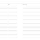 Reiseplanung mit Spalten: Ziel, Datum, Nicht vergessen. Darunter linierte Felder für Einträge. Schlichtes Design.