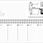 FEBRUAR, Kalendereintrag für 22. bis 28. Humor-Illustration mit Angestellten im Büro. Humor ohne zu verletzen.