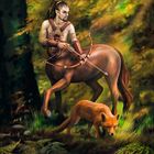 Unten: Ziffern 2-31. Eine Illustration zeigt einen Zentauren mit Bogen und Pfeil im Wald neben einem Fuchs.