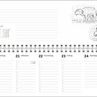 APRIL, Kalender mit Wochenübersicht 19. bis 25. April. Zwei Skizzen von einem Hund im Regen und einem schüttelnden Hund.