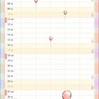 Monatskalender, Oktober. Woche beginnend mit Montag. Illustration von Figuren, die einen roten Ballon betrachten.