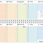 Kalenderseite mit Wochenübersicht. Tage vom 20. September bis 3. Oktober. Feiertage: Weltkindertag, Herbstanfang, Tag der Deutschen Einheit.