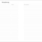 Titel "Reiseplanung". Links: "Ziel", "Datum". Rechts: "Nicht vergessen". Zwei Spalten, leere Linien zum Ausfüllen.