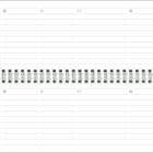 Zeilen mit Symbolen wie Brief, Kalender, und @ auf einer linierter Seite. Querstreifen in der Mitte, spiralgebunden.