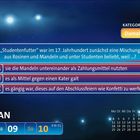 Quiz zu "Studentenfutter", 17. Jahrhundert: Option A, B oder C. Kalenderansicht: Samstag, 9., Sonntag, 10. Januar.