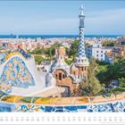 "Oktoberkalender mit 31 Tagen. Bunte Mosaikstrukturen, Gebäude und blauer Himmel im Hintergrund, Stadtansicht."