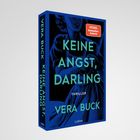 Cover von "Keine Angst, Darling" von Vera Buck, Thriller, mit dunklem Hintergrund und angedeuteter Figur.