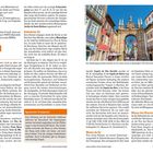 Ein Artikel über Braga, mit Abschnitten zu "HIGHLIGHT", "Kathedrale Sé", "Spanische Trompeten", "Museu da Sé", flankiert von einer Illustration mit bunten Gebäuden und Architektur.