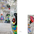 „Dolphin relief in the Silver Room“, „View into Silver Room“. Bunte Skulpturen und spiegelnde Mosaikwände.