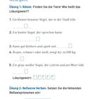 Abschlusstest "Nina geht". Übungen: Rätsel mit Tieren, Reflexive Verben. Seite 104.