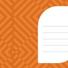 Illustration mit orangefarbenem geometrischem Muster und einem weißen Notizblock mit Linien rechts.