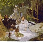 Oktober 2017. Kalenderdarstellung. Illustration eines Picknicks im Freien mit vier Personen und Essen auf einem weißen Tuch.