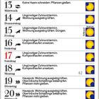 Oktober 2027. Kalender mit täglichen Empfehlungen wie "Pflanzen gießen". Symbole zeigen Mondphasen an.