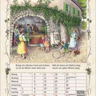 Oktober 2027. Kalenderblatt mit verspielter Illustration: Menschen bei der Weinlese vor einem alten, überwucherten Gebäude.