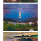 Kalenderblatt mit Gemälden von Edvard Munch. Oben: Spaziergang, Mitte: Mondschein am Meer, unten: Nachdenklicher Mann. Oktober 2022.