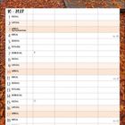 10 - 2027. Kalender mit Herbstbild: Holzbrücke in einem Wald voller bunter Blätter.