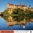 DONAU-ZOLLERNALB-WEG, Schwäbische Alb, Baden-Württemberg. Malerisches Schloss spiegelt sich im Wasser.