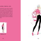 Links: "AUF DIE PLÄTZE, FERTIG, LOS!" Text über Barbie-Mode und PUMA-Kollaboration. Rechts: Illustration einer modischen Frau in pink und schwarz.