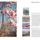 Texte: "Monet in Paris", "Boulevard des Capucines", "Musée Marmottan Monet". Links blühende Zweige vor Eiffelturm. Rechts Monet-Gemälde.