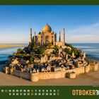 Text: "01 bis 31", "OTBOKER10". Eine Montage: Taj Mahal auf einem Hügel mit mittelalterlichen Gebäuden am Meer.