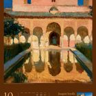 Joaquín Sorolla, Alhambra; Gemälde mit Arkaden, reflektiert in Wasser. Oktober-Kalender mit Datum und kleiner Fotoansicht.