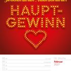 "Zwischen all den Nieten bist du der Hauptgewinn." Rotes Herz. Kalenderseite: Februar 2027. Valentinstag am 14. Februar.