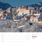 Kalenderseite: Woche 06, Februar 2027. Daten markiert: Rosenmontag, Faschingsdienstag, Aschermittwoch, Valentinstag. Bild: verschneite Stadt.