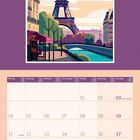 "PARIS France" steht oben. Illustration des Eiffelturms bei pastel Farben, darunter ein Kalender für Oktober 2027.