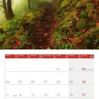 Kalenderblatt für Oktober 2027 mit Feiertagen. Oben ist ein nebliger Waldweg mit Herbstlaub.