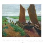 Bezeichnung: "Torfschiffe auf dem Hamme" von Fritz Mackensen. Kalender mit Landschaftsgemälde: Boote auf einem Fluss.