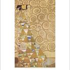 Klimt-Illustration mit Frau, Dreiecken, Spiralen, floralen Mustern, Farben Gold, Gelb, Blau, Kalenderseite "10".