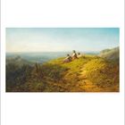 Carl Spitzweg, Auf der Höhe, 1856. Illustration einer grünen Landschaft mit Personen, die auf einem Hügel sitzen. Unten Kalender.