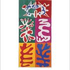 Zuoberst: "10". Darunter bunte abstrakte Formen auf vier rechteckigen Flächen. Unten Kalenderzahlen.