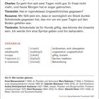 "Bei der Tierärztin: Ein Dialog über einen Hund, der Schokolade gegessen hat. Vokabeln zu Erbrechen und Behandlung."