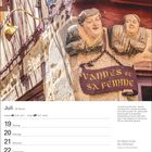 Text: "Vannes et sa femme". Datum: 19.-25. Juli. Beschreibung einer Fassade mit bunten Skulpturen in Vannes, Fachwerkhaus.