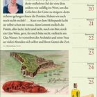 Text: „JENNY ERPENBECK“, „Beim Krebse-Essen begann mal er, mal sie mit dem Geschichtenerzählen…“. Kalenderdatumsleiste. Rezept.

Illustration: Karte von Helgoland, roter Krebs. Foto einer Frau. Olivenöl, Parmesan.