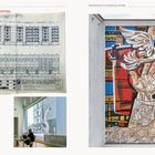 Es gibt Baupläne für Block 50. Rechts ein Wandgemälde: Eine weiße Taube erhebt sich aus einer ausgestreckten Hand.
