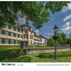 Mai/Juni 2027 Kalender mit Herrenhaus Cromford. Grünanlage, Laternenpfahl, blauer Himmel und historische Architektur.