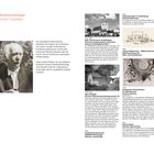 Werkverzeichnis Gustav Gsaenger. Projekte aus dem Nachlass der Architektursammlung der TU München, hervorgehobene Projekte. Links ein Porträt eines älteren Mannes. Rechts historische Fotos und Zeichnungen von Gebäuden.