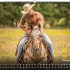 "Grooms 10" zeigt einen muskulösen Mann mit Cowboyhut auf einem Pferd in einer Wiese.