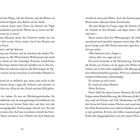 Zwei Buchseiten zeigen einen Dialog und Erzähltext über eine Seherin, Raben, Unwetter und die Selbstständigkeit der Figuren.