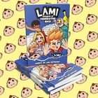 Covertext: "LAMI Gefangen im verrückten Buch" und "Kannst du Lami befreien?" mit bunten Comic-Figuren.