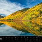 Text: "USA 10" und "Crystal Lake in den Rocky Mountains (Colorado)". Ein ruhiger See spiegelt herbstlich gefärbte Berge.