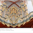 St.-Elisabeth-Basilika in Breslau. Prunkvolle Orgel mit goldenen Verzierungen und Pfeifen, oben Engelsfiguren.