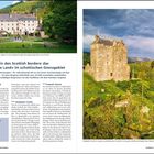 Unterwegs in den Scottish Borders: das »vergessene Land« im schottischen Grenzgebiet. Links: Schloss vor Wald. Rechts: Burgturm.