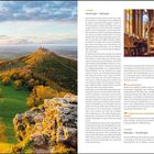 1. ETAPPE: Hechingen – Balingen. Burg Hohenzollern. 2. ETAPPE: Balingen – Nusplingen.

Links: Burg Hohenzollern auf bewaldetem Hügel im Abendlicht. Rechts: Buntes Kircheninnere mit Buntglasfenstern.