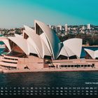 "Opera House, Sydney 12". Kalender mit dem Sydney Opera House im Vordergrund, blaues Wasser und Stadt im Hintergrund.