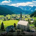 Text: St. Magdalena, Villnößtal, 11. 

Kalender mit Dorfansicht; Kirche im Vordergrund, Berge im Hintergrund.