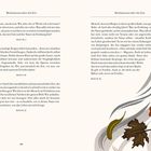 "Meditationen über die Zeit" steht oben. Drei Textabschnitte. Rechts unten stilisierte Blätter in Braun und Grün.